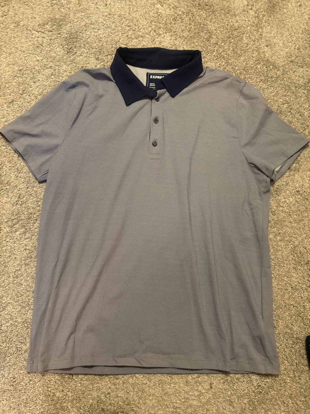 Express Men's Light Blue Polo with Navy Collar Stretch and Moisture Wicking